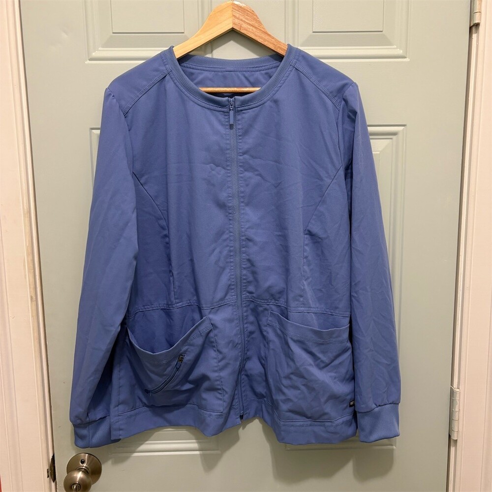 Grey's Anatomy by Barco Womens Scrub Warm-Up Jacket XL Light Blue Full Zip - Picture 1 of 10